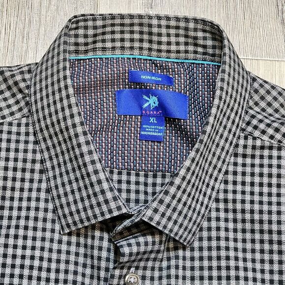 XL EGARA Men’s No-Iron Long Sleeve w/Flip Cuff Button Down Shirt Grey Check - Picture 2 of 12